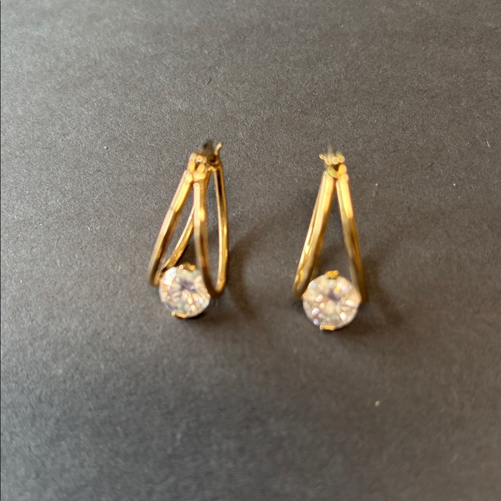 Elegant Gold and CZ Hoop Earrings - Picture 2 of 3